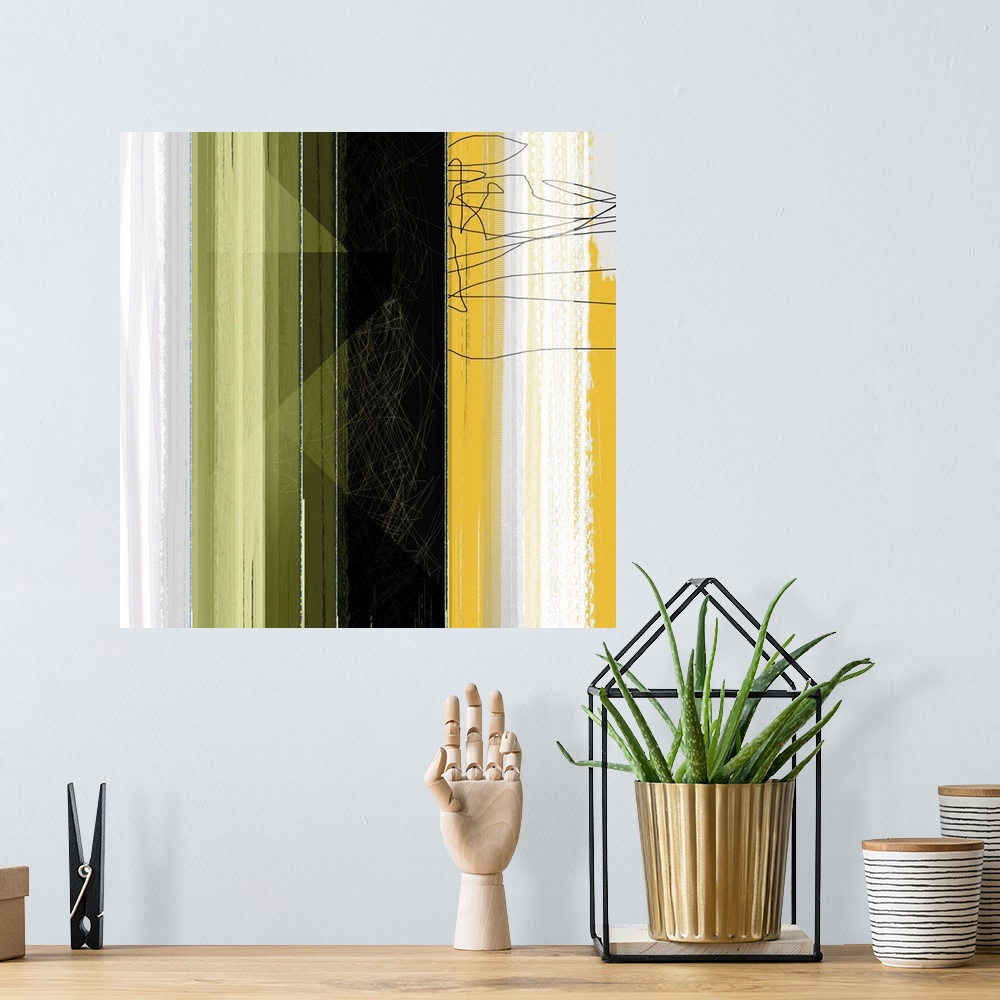 A bohemian room featuring Abstract Green And Yellow