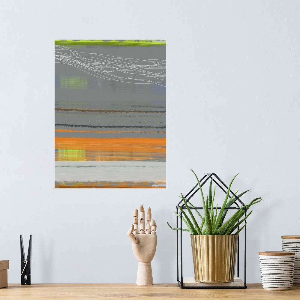 A bohemian room featuring Abstract Orange Stripe I