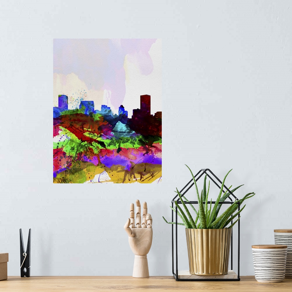 A bohemian room featuring Baltimore Watercolor Skyline