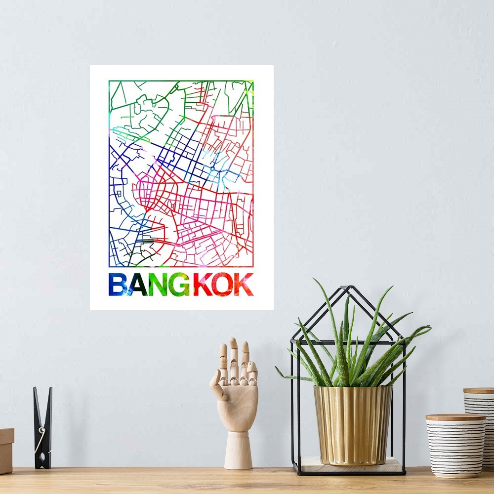 A bohemian room featuring Colorful map of the streets of Bangkok, Thailand.