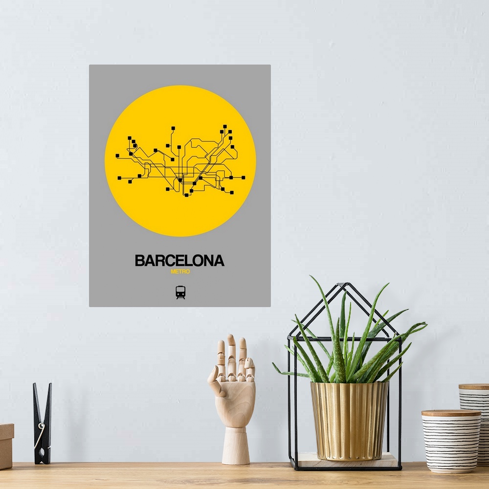 A bohemian room featuring Barcelona Yellow Subway Map