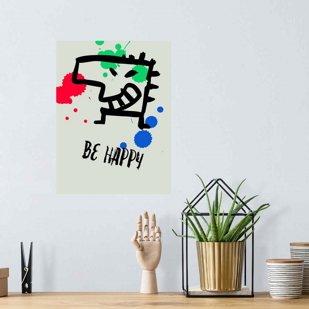 A bohemian room featuring Be Happy Poster I