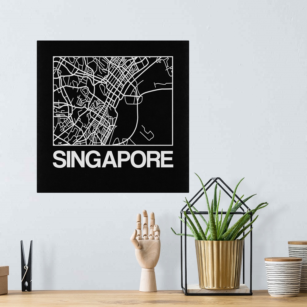A bohemian room featuring Contemporary minimalist art map of the city streets of Singapore.