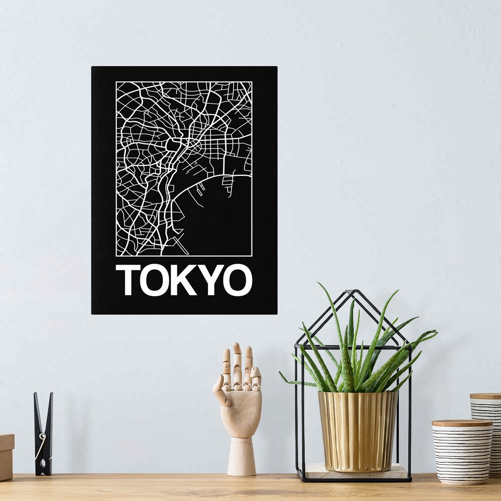 A bohemian room featuring Contemporary minimalist art map of the city streets of Tokyo.