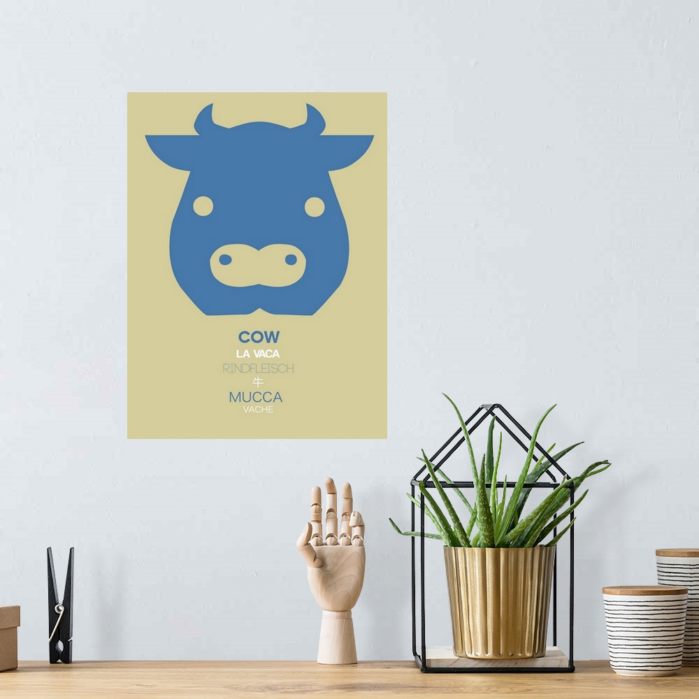 A bohemian room featuring Blue Cow Multilingual Poster