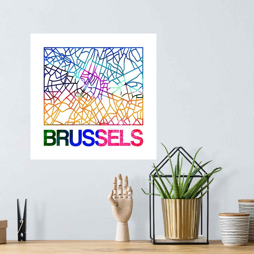 A bohemian room featuring Colorful map of the streets of Brussels, Belgium.