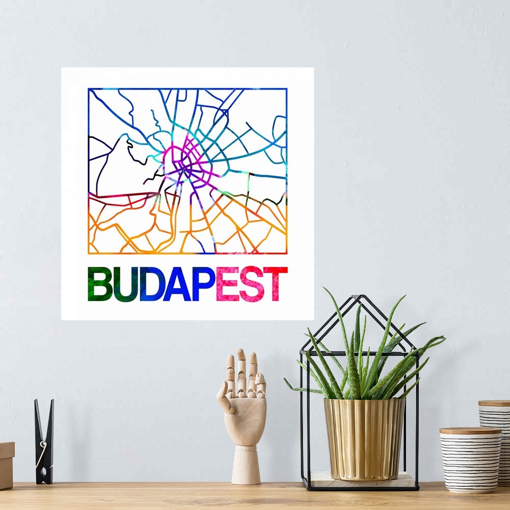 A bohemian room featuring Colorful map of the streets of Budapest, Hungary.