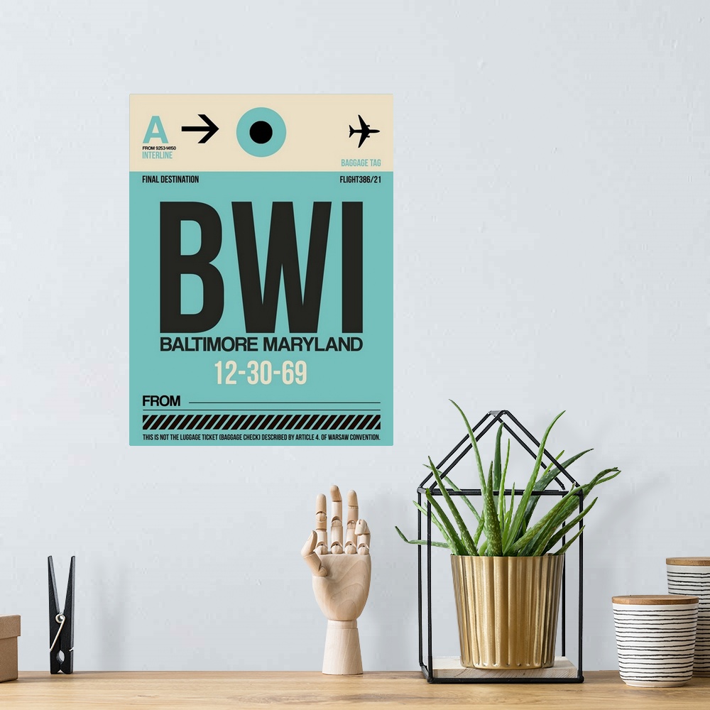 A bohemian room featuring BWI Baltimore Luggage Tag I