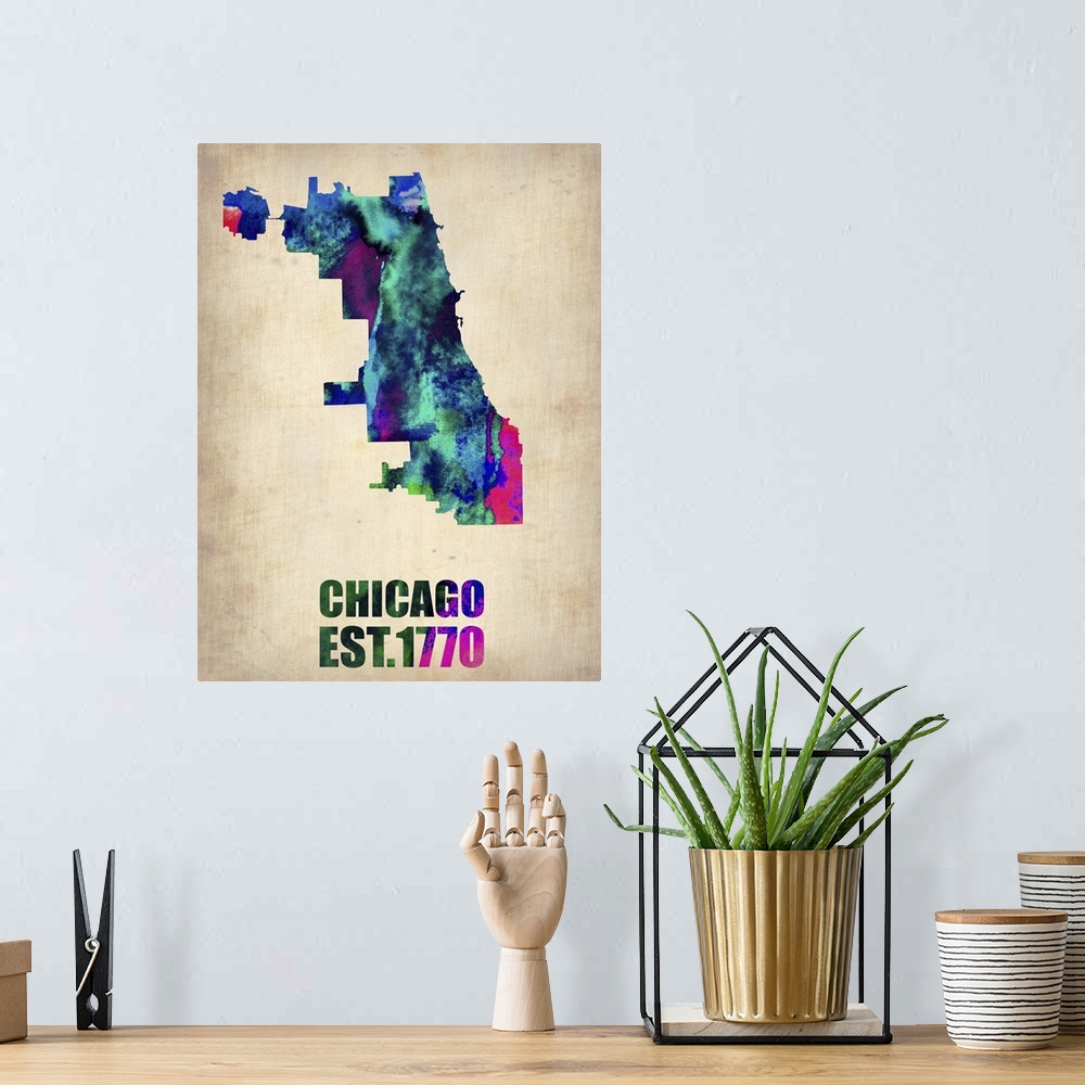 A bohemian room featuring Chicago Watercolor Map