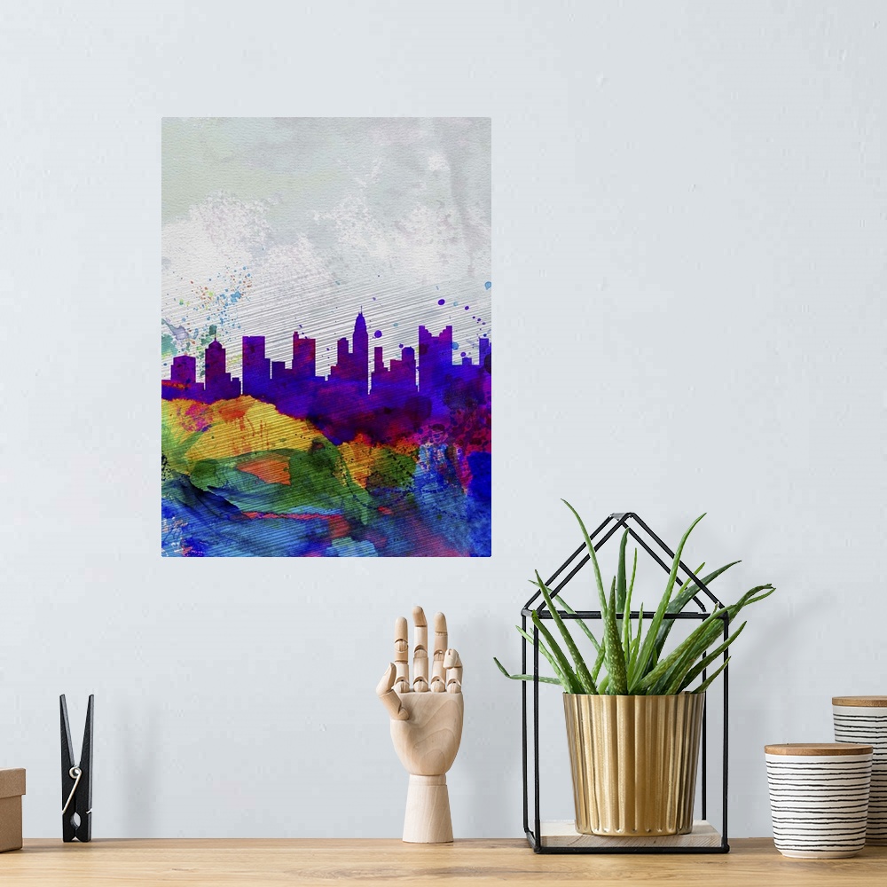 A bohemian room featuring Columbus Watercolor Skyline