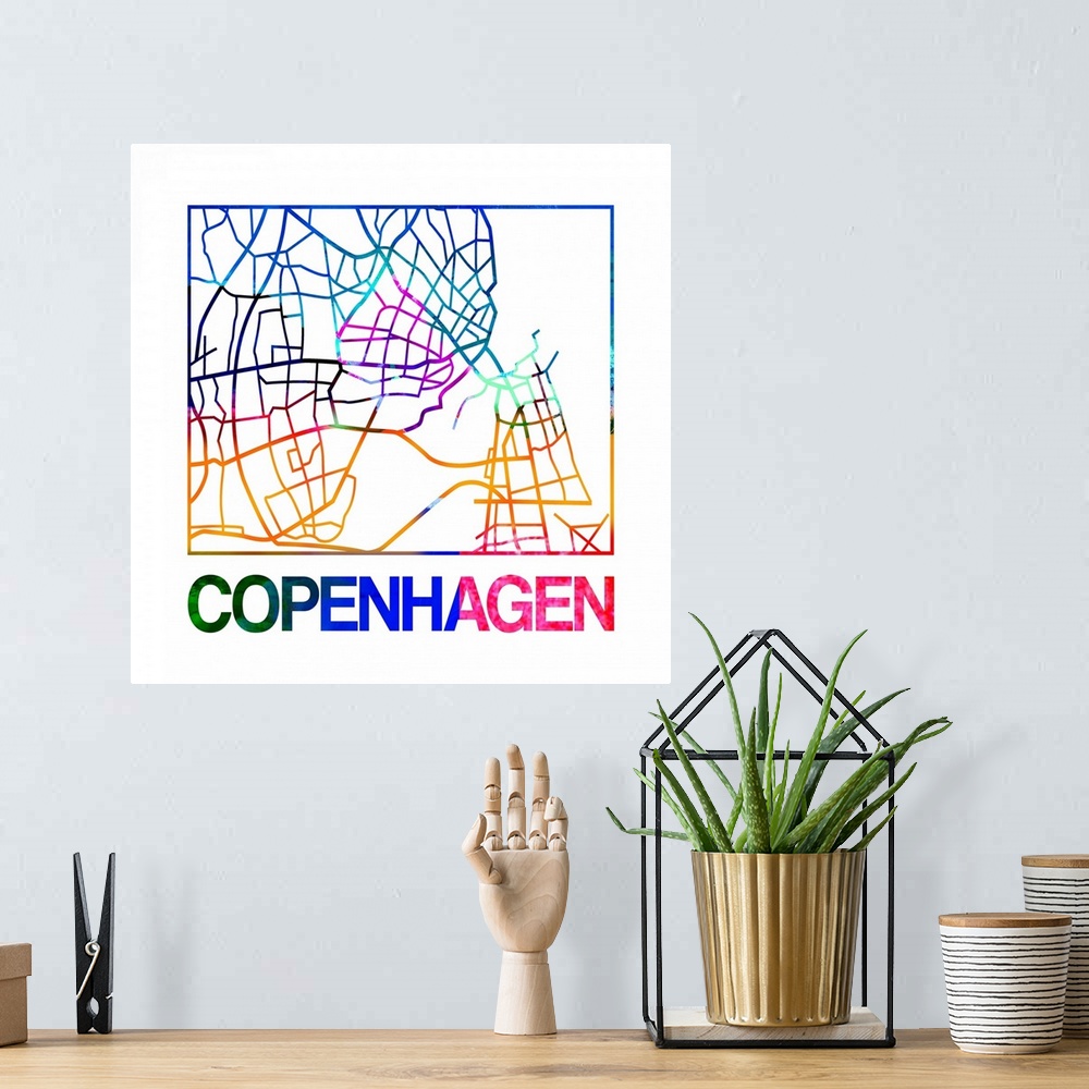 A bohemian room featuring Colorful map of the streets of Copenhagen, Denmark.