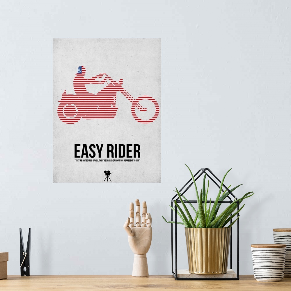 A bohemian room featuring Contemporary minimalist movie poster artwork of Easy Rider.