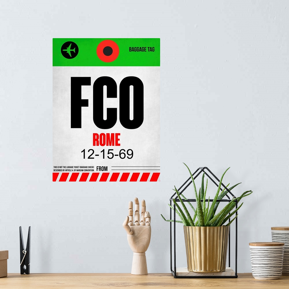 A bohemian room featuring FCO Rome Luggage Tag I