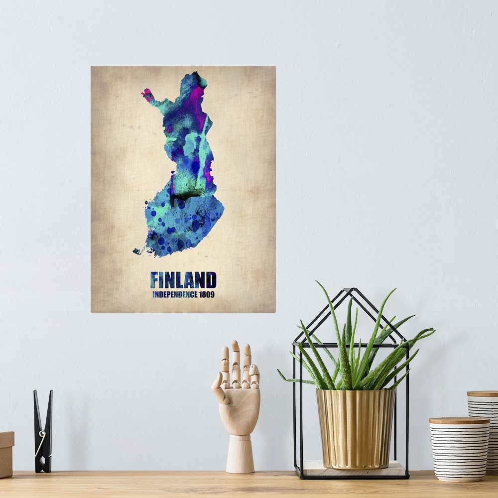 A bohemian room featuring Finland Watercolor Map