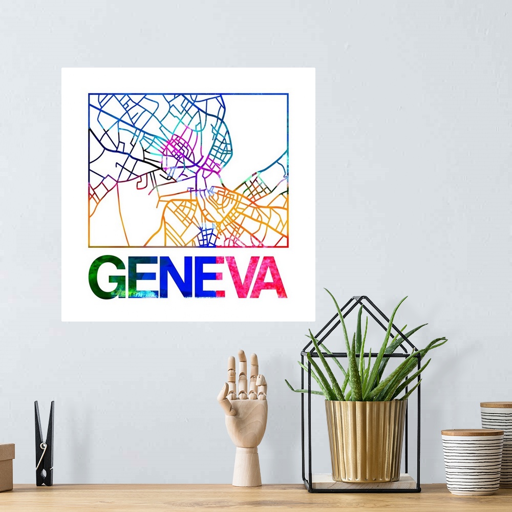 A bohemian room featuring Colorful map of the streets of Geneva, Switzerland.