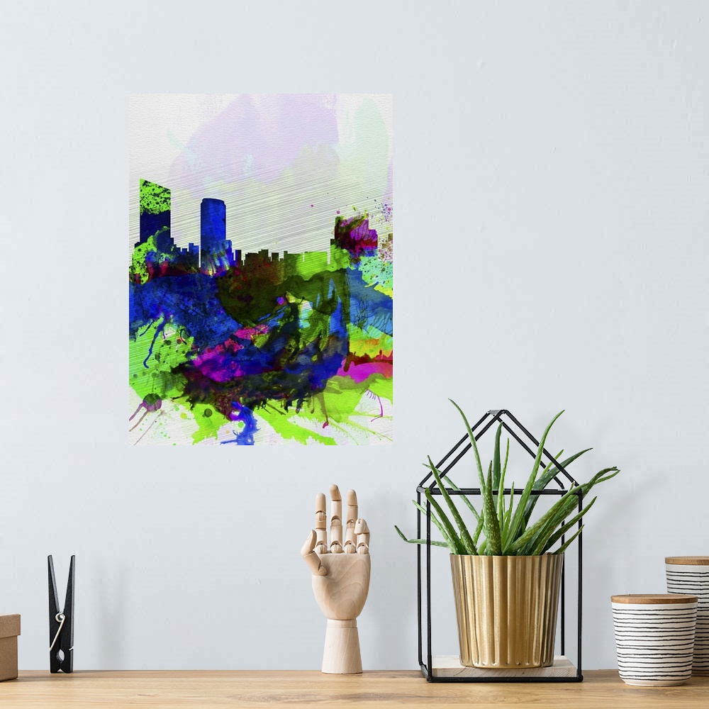 A bohemian room featuring Grand Rapids Watercolor Skyline