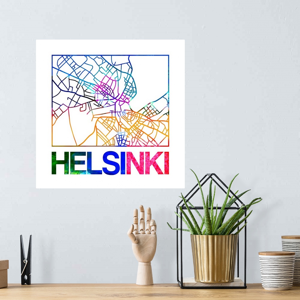A bohemian room featuring Colorful map of the streets of Helsinki, Finland.