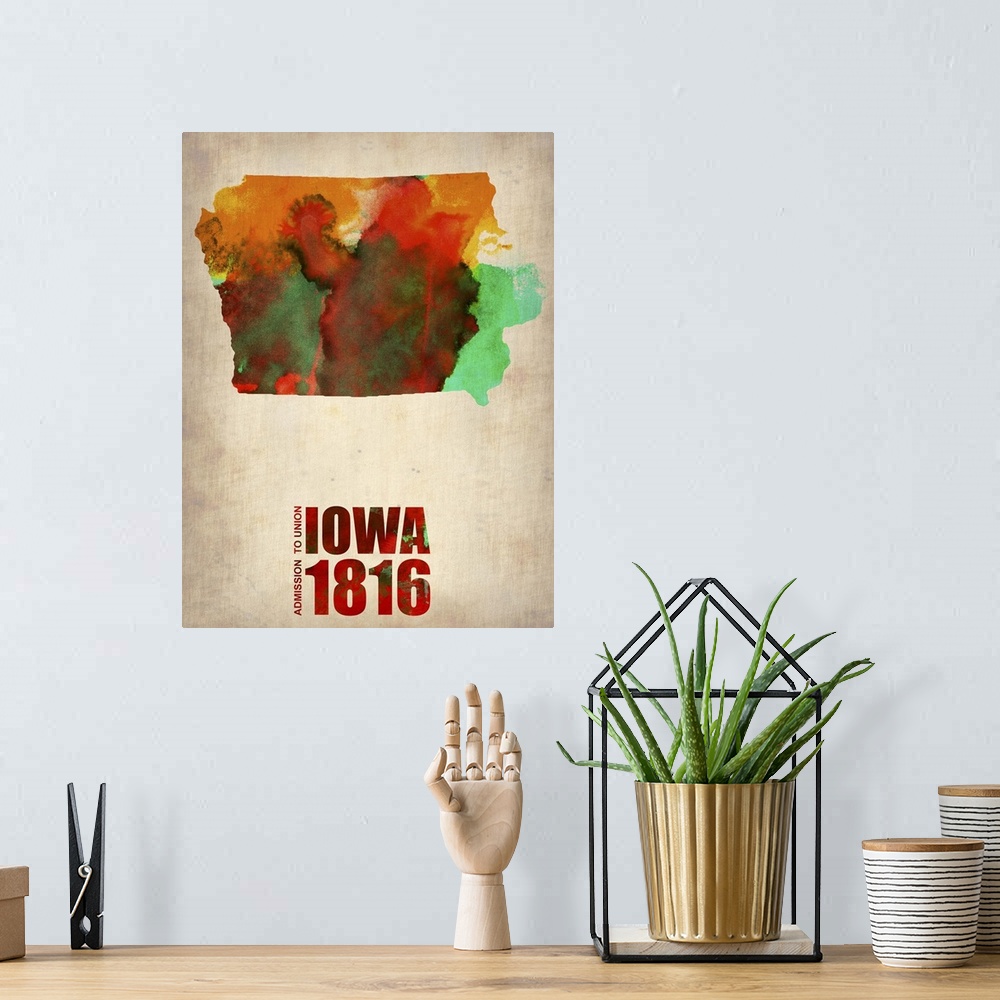 A bohemian room featuring Iowa Watercolor Map