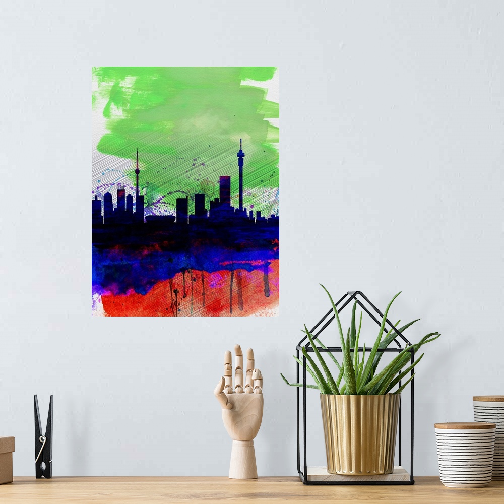 A bohemian room featuring Johannesburg Watercolor Skyline