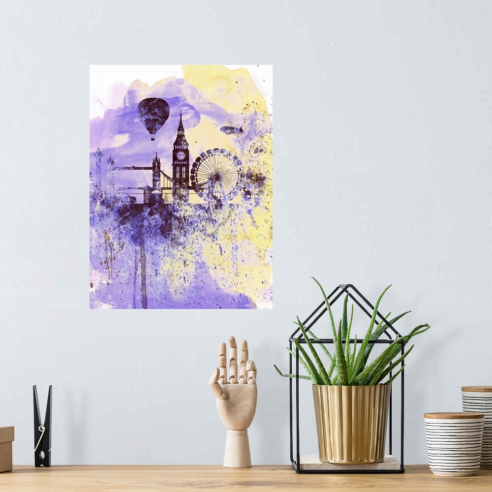 A bohemian room featuring London Watercolor Skyline