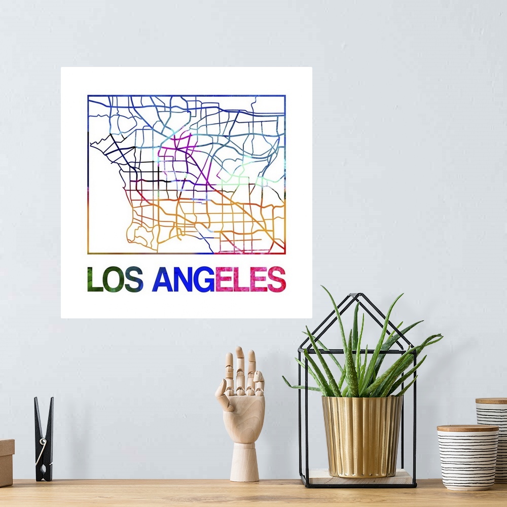A bohemian room featuring Colorful map of the streets of Los Angeles, California.