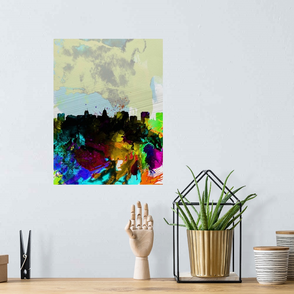 A bohemian room featuring Madison Watercolor Skyline