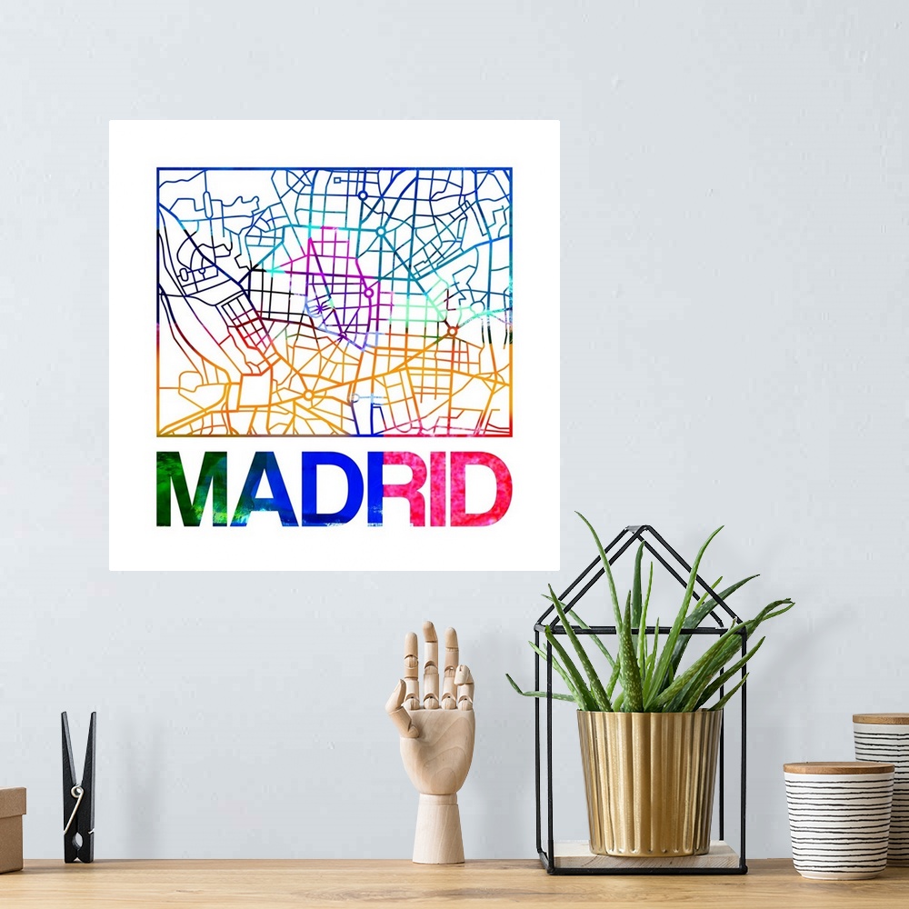 A bohemian room featuring Colorful map of the streets of Madrid, Spain.