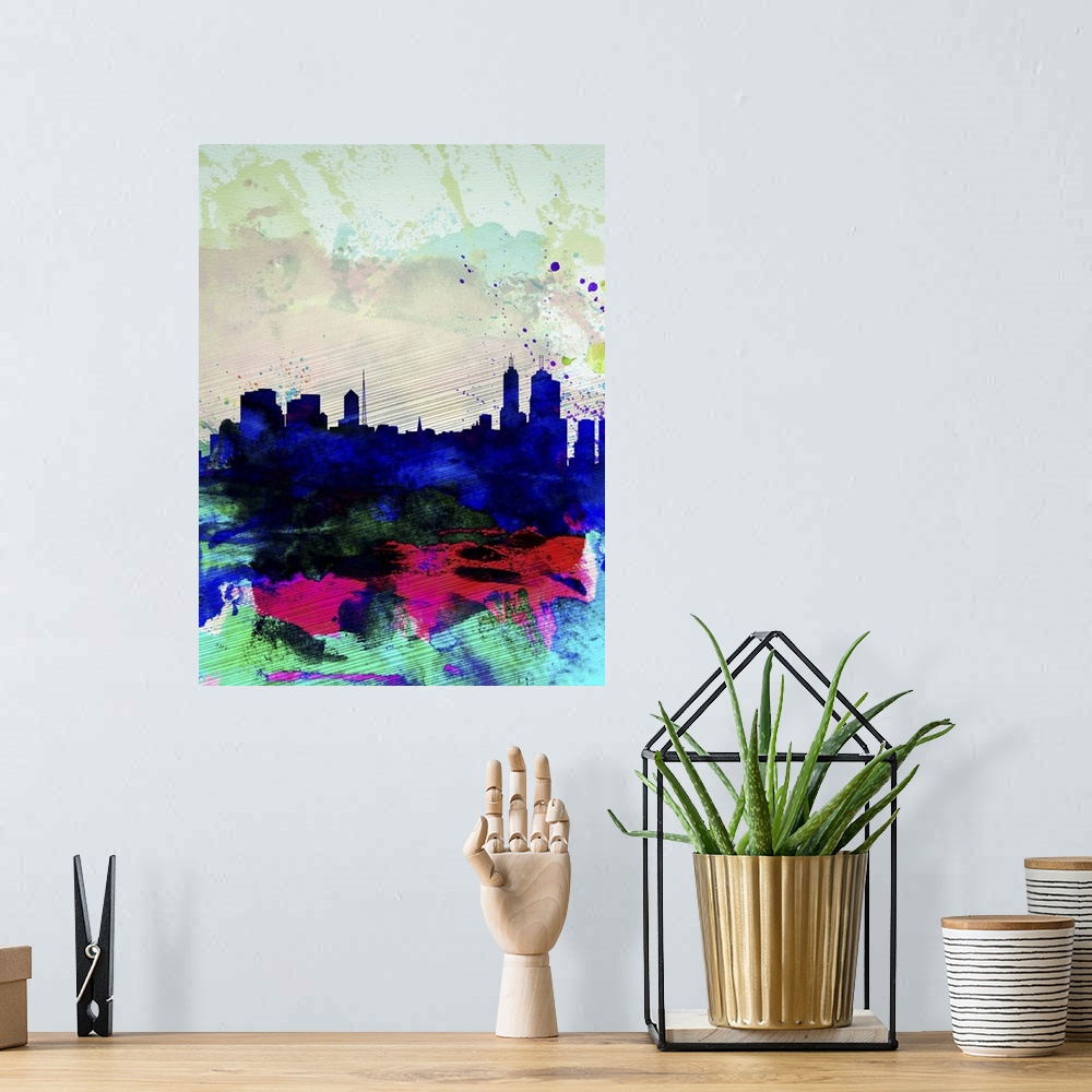 A bohemian room featuring Melbourne Watercolor Skyline II