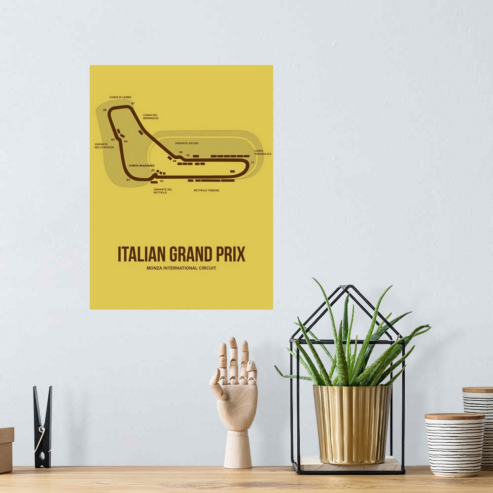 A bohemian room featuring Minimalist Italian Grand Prix Poster I