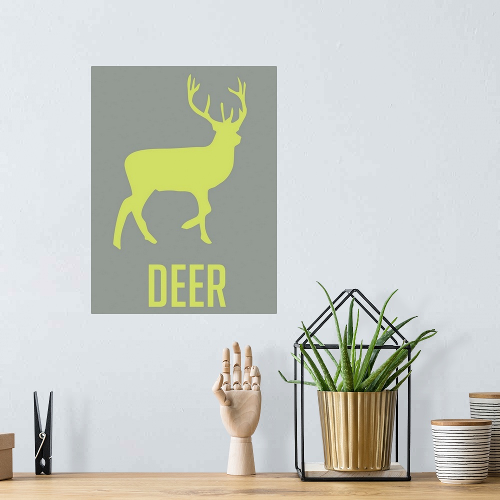 A bohemian room featuring Minimalist Wildlife Poster - Deer - Green