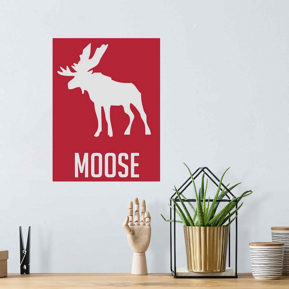 A bohemian room featuring Minimalist Wildlife Poster - Moose - Red