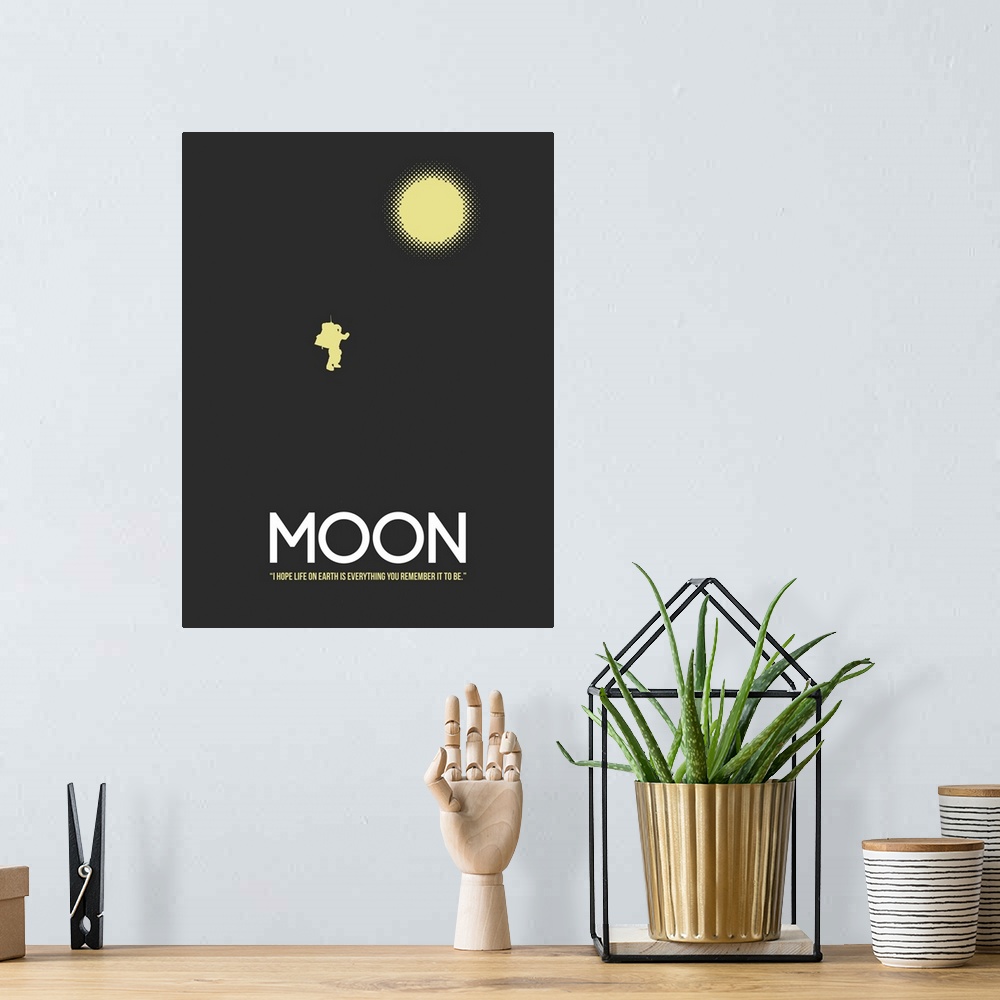 A bohemian room featuring Contemporary minimalist movie poster artwork of Moon.