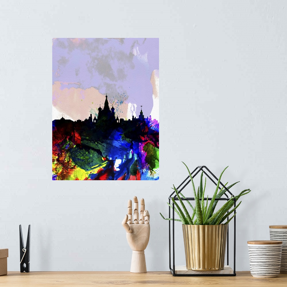 A bohemian room featuring Moscow Watercolor Skyline