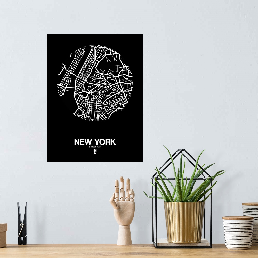 A bohemian room featuring Minimalist art map of New York city streets.