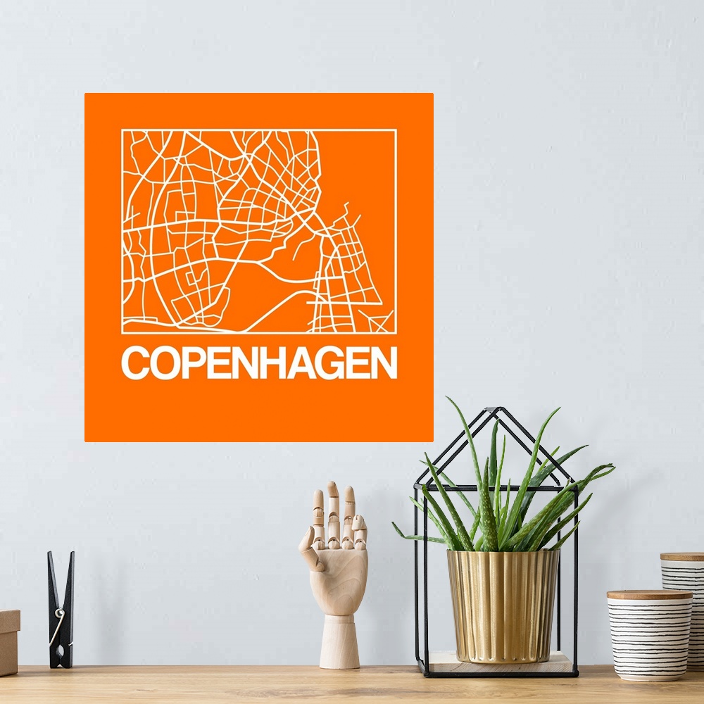 A bohemian room featuring Contemporary minimalist art map of the city streets of Copenhagen.