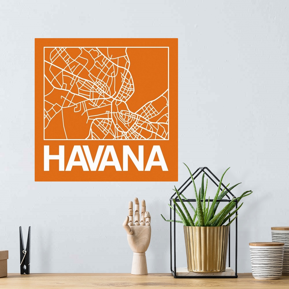 A bohemian room featuring Contemporary minimalist art map of the city streets of Havana.