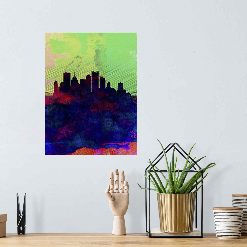 A bohemian room featuring Pittsburgh Watercolor Skyline