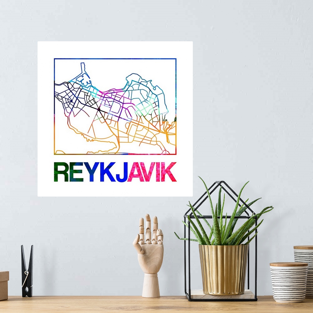 A bohemian room featuring Colorful map of the streets of Reykjavik, Iceland.