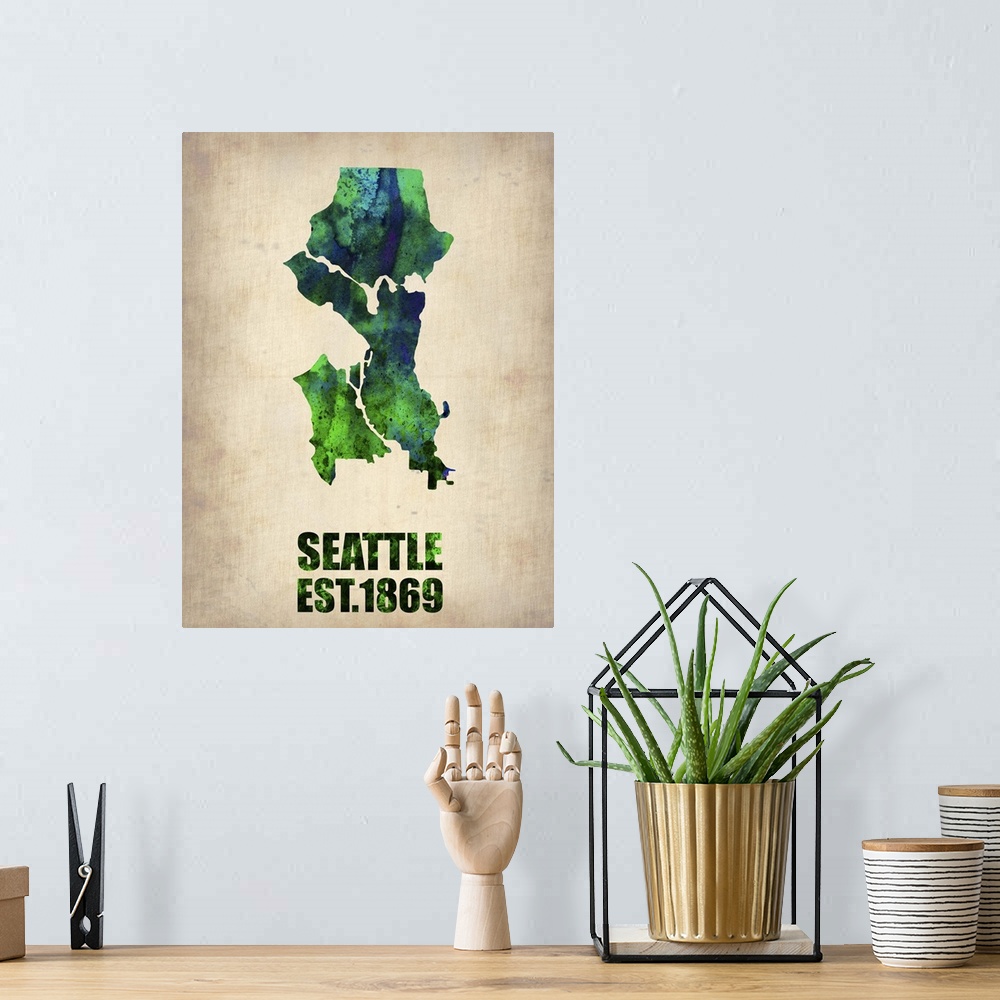 A bohemian room featuring Seattle Watercolor Map