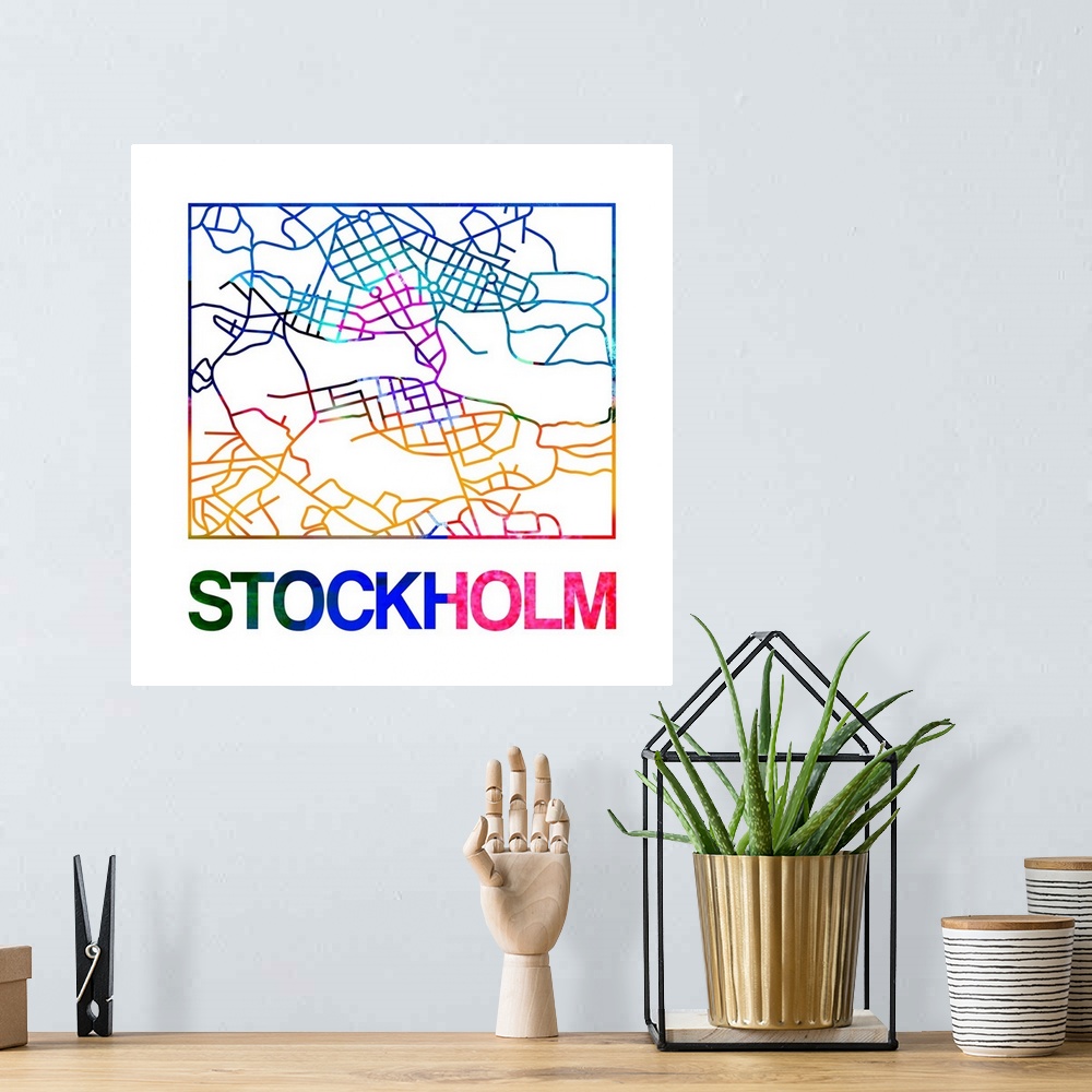 A bohemian room featuring Colorful map of the streets of Stockholm, Sweden.
