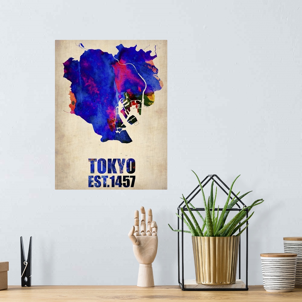 A bohemian room featuring Tokyo Watercolor Map I
