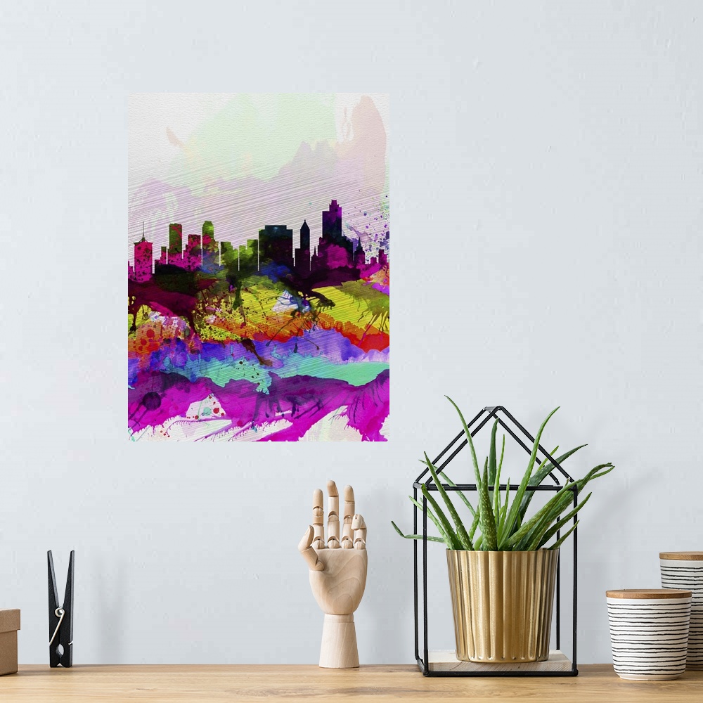 A bohemian room featuring Tulsa Watercolor Skyline