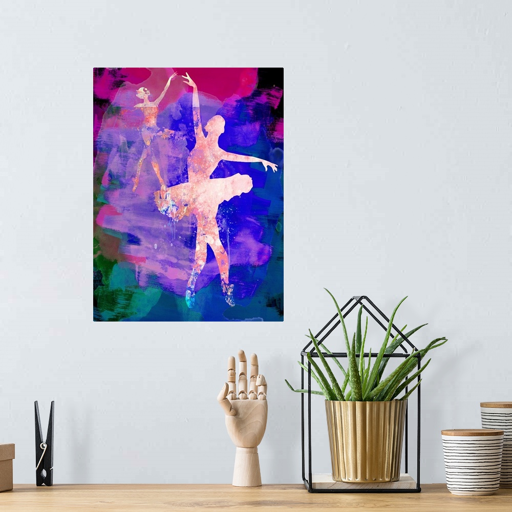 A bohemian room featuring Two Dancing Ballerinas Watercolor I