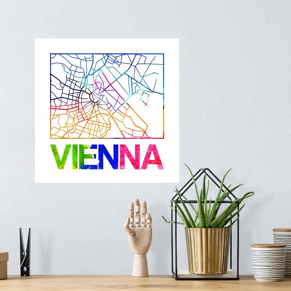 A bohemian room featuring Colorful map of the streets of Vienna, Austria.