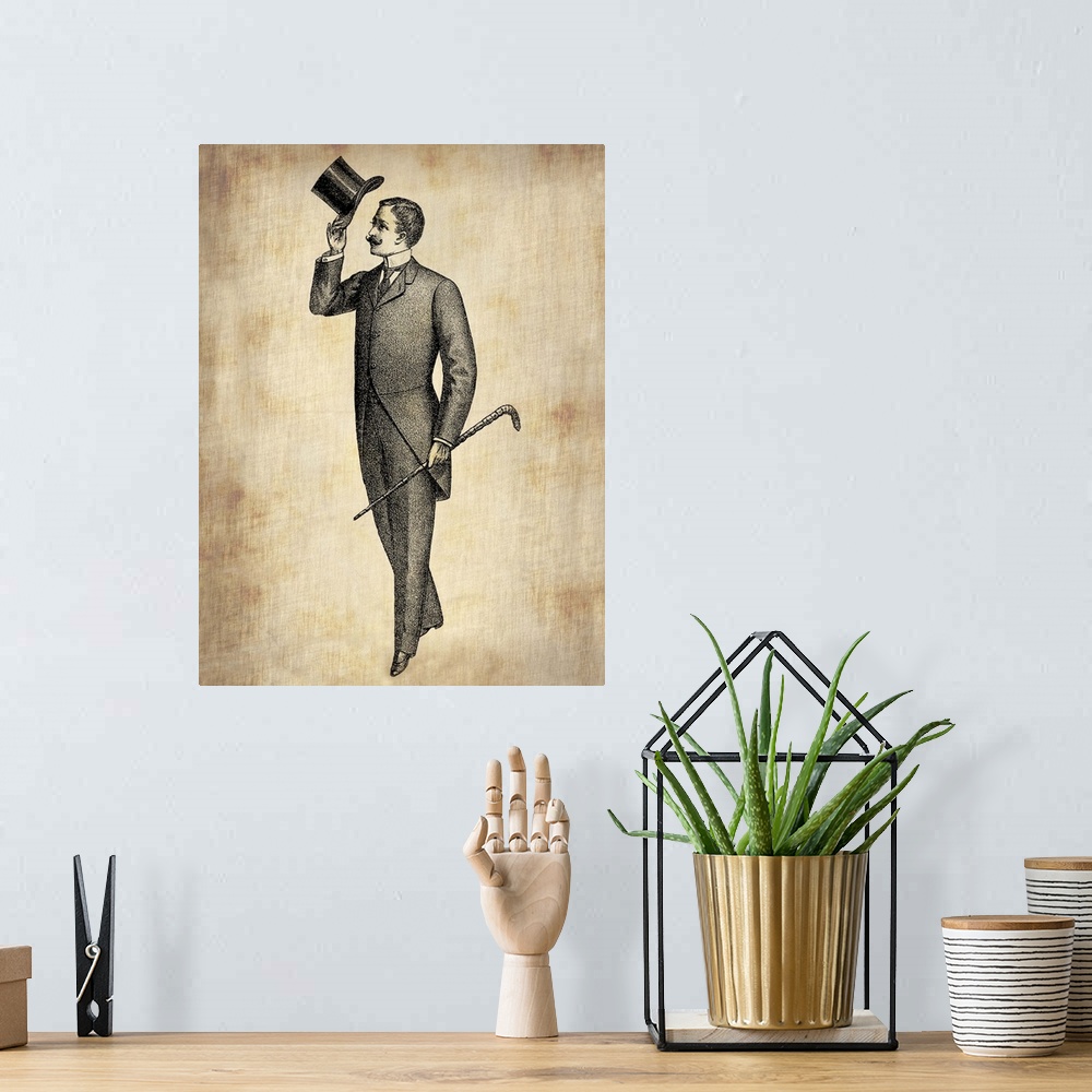 A bohemian room featuring Vintage Victorian Man, vintage art, vintage prints, old prints, old drawings