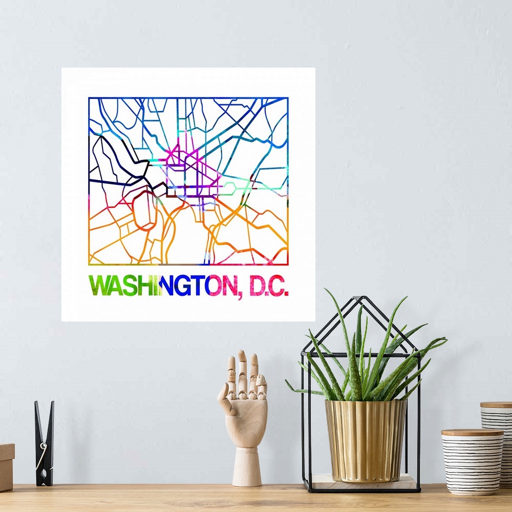 A bohemian room featuring Colorful map of the streets of Washington, DC.