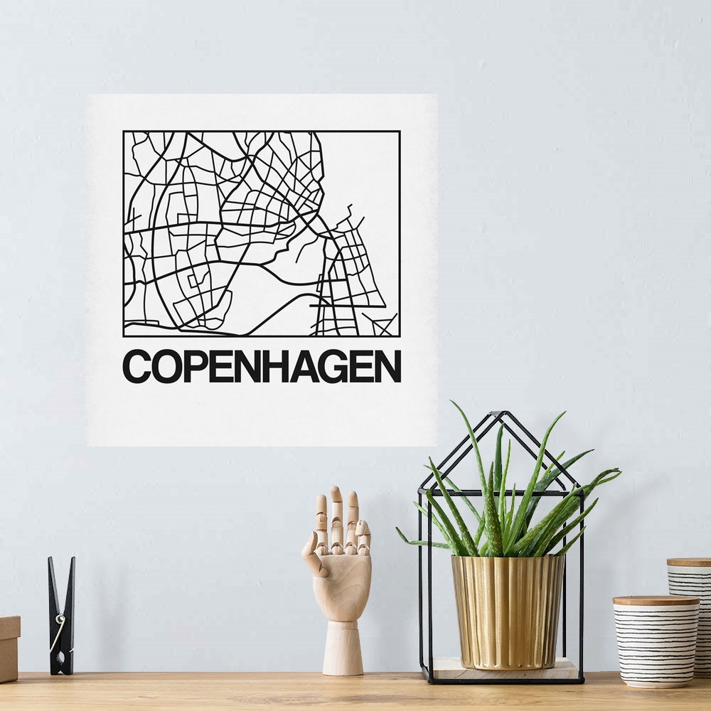 A bohemian room featuring Contemporary minimalist art map of the city streets of Copenhagen.