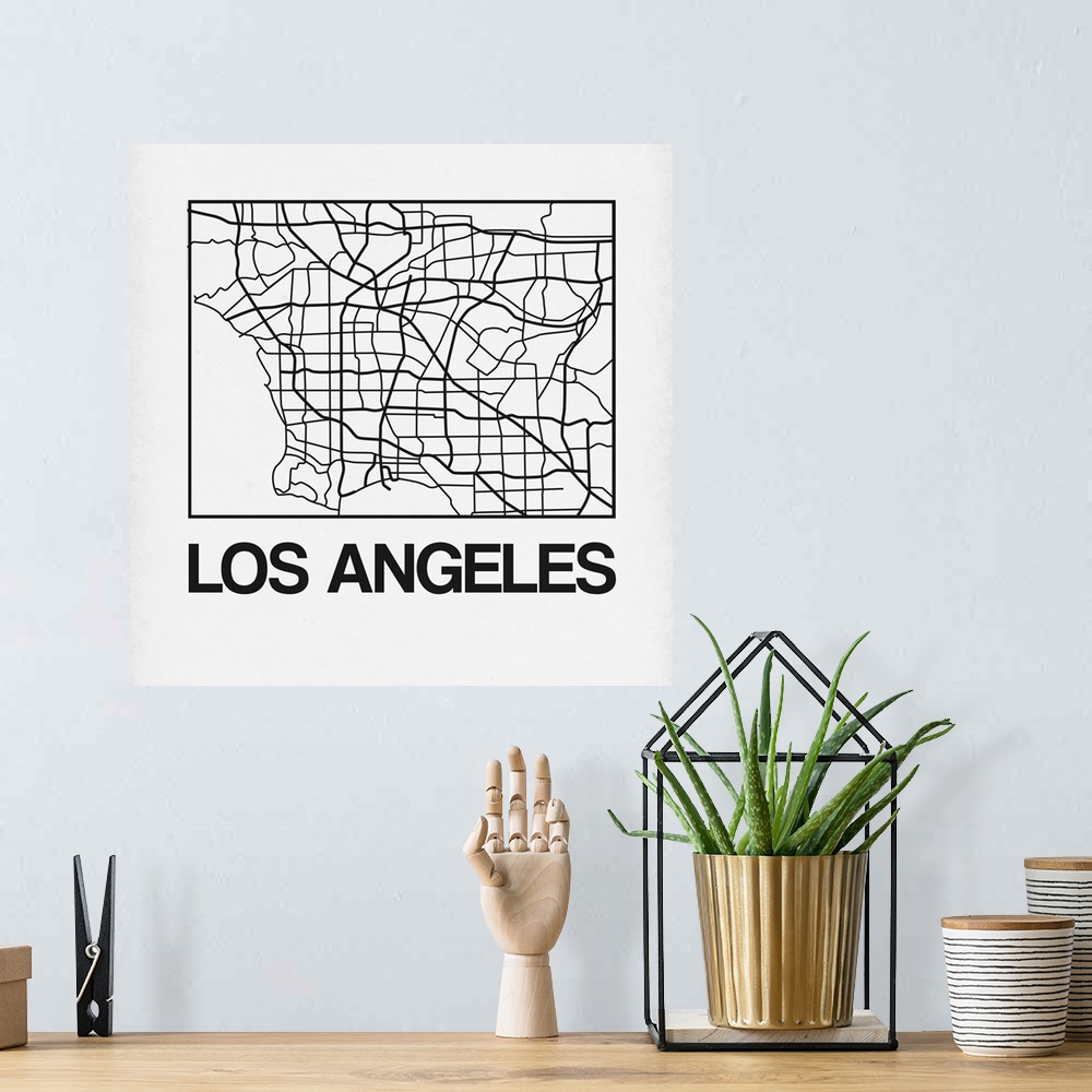 A bohemian room featuring Contemporary minimalist art map of the city streets of Los Angeles.