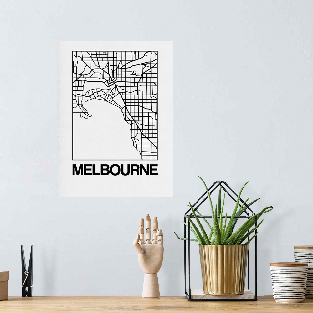 A bohemian room featuring Contemporary minimalist art map of the city streets of Melbourne.