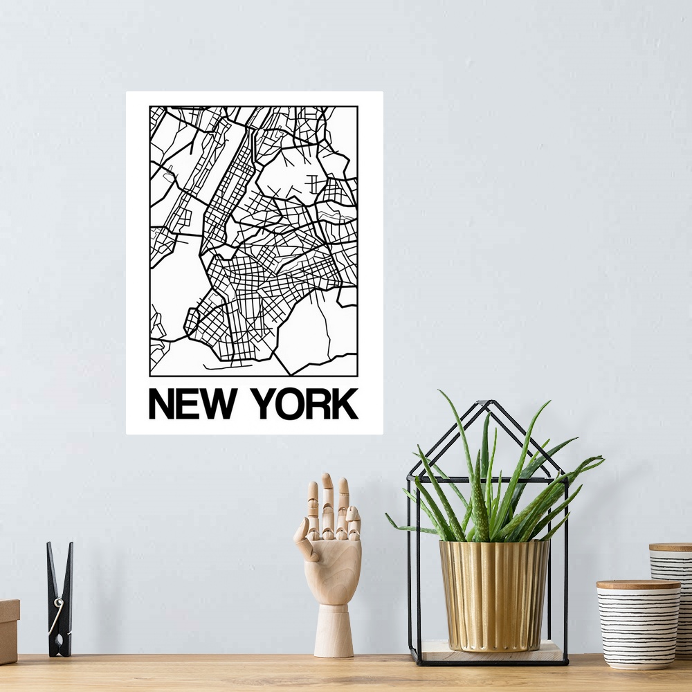 A bohemian room featuring Contemporary minimalist art map of the city streets of New York.